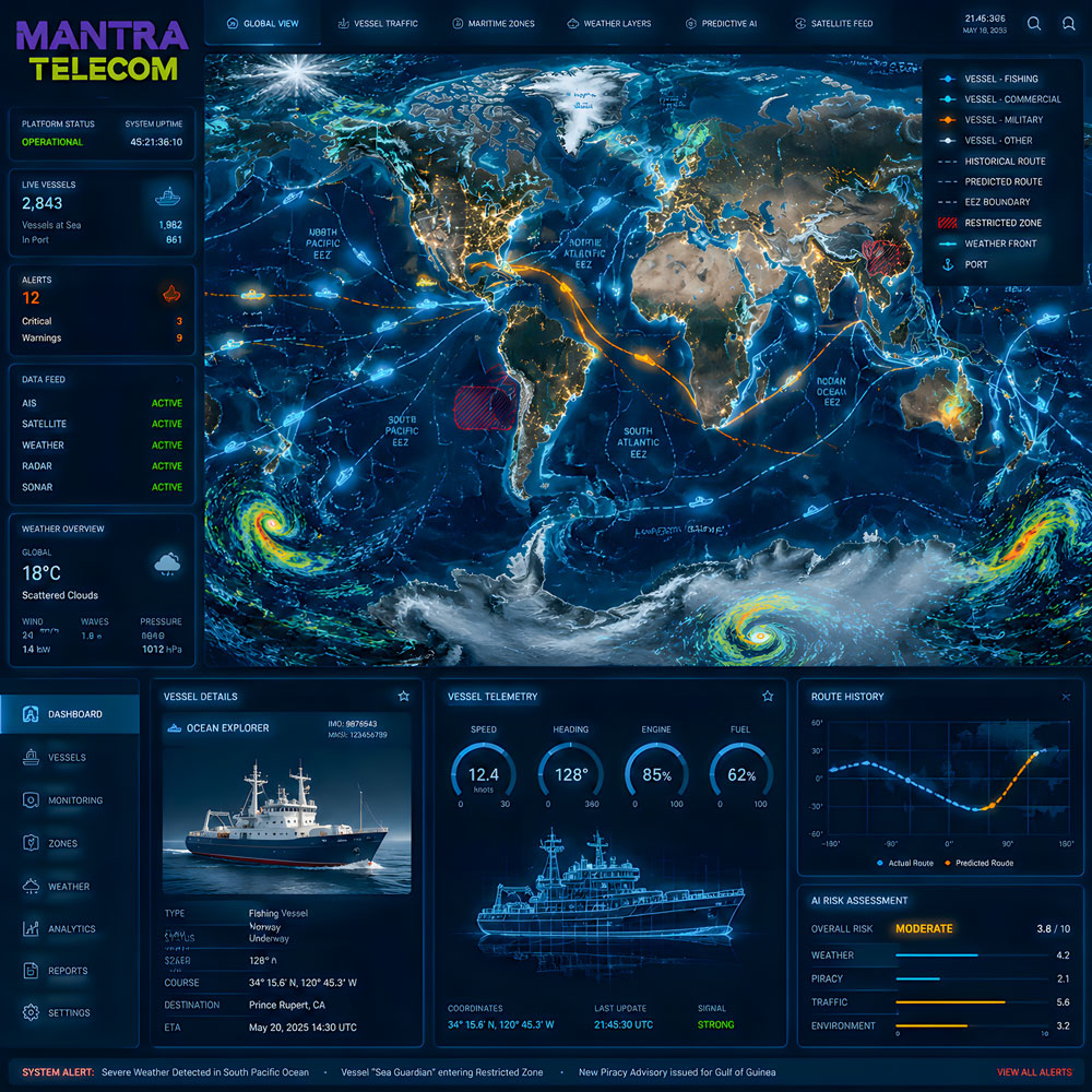MANTRA maritime dashboard vessel tracking map